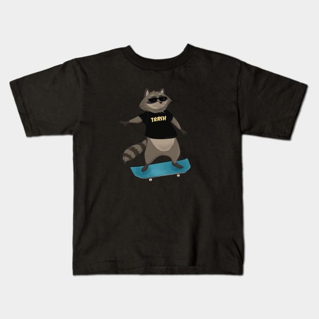 Cool Raccoon Skater Kids T-Shirt by Eugenex